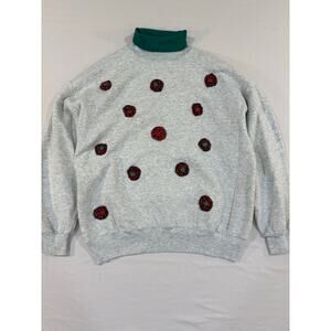 VTG 80s 90s Sunbelt Heather Gray Winter Plaid Turtleneck Sweatshirt